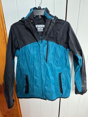 Columbia Women’s Teal and Black Hooded Rain Jacket